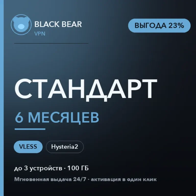 Black Bear VPN Стандартный 6 месяцев VLESS и Hysteria2