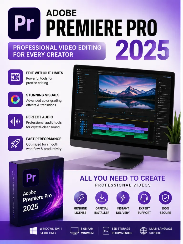 Adobe Premiere Pro 2025 для Windows Профессиональный видеомонтаж Цифровая активац