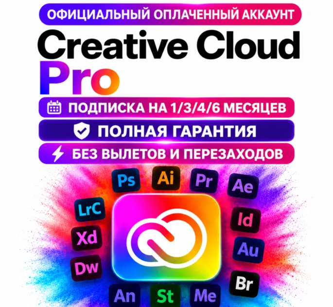 Adobe Creative Cloud Pro личный аккаунт БЕЗ ВЫЛЕТОВ на 1/3/6 месяцев полная гарантия