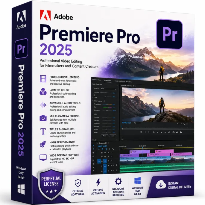 Adobe Premiere Pro 2025 Профессиональный видеомонтаж Бессрочная лицензия PC